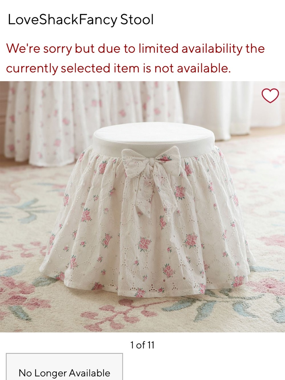 NWT LoveShackFancy Floral Bow Stool cover